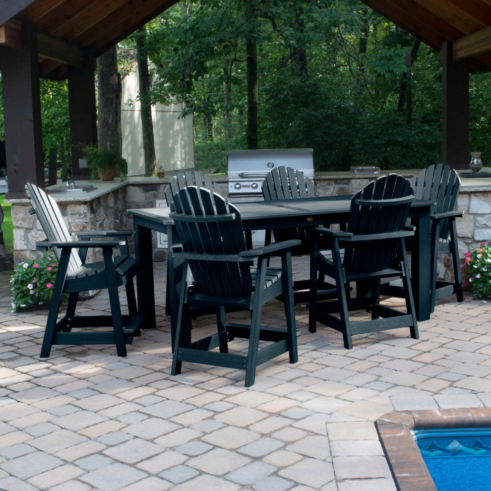 Muskoka 7-Piece 42x84 Counter Dining Set, Weathered Acorn, Federal Blue