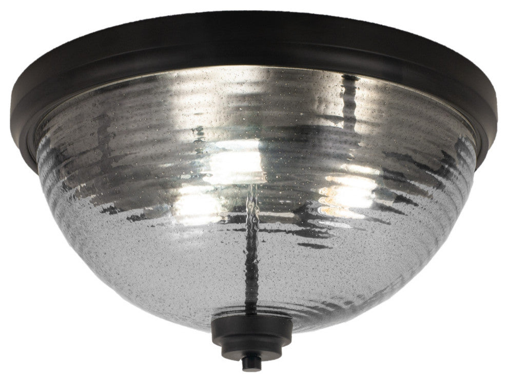 16" 3-Light Flush Mount Light, Matte Black/Smoke Ribbed