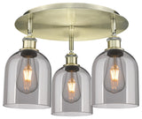 Ballston-Bella 3-Light 18" Flush Mount, Antique Brass, Light Smoke