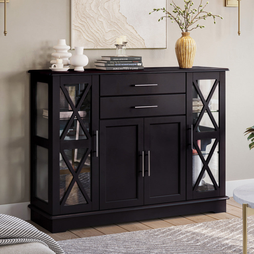 Ryland 47" Wood Storage Sideboard Buffet Cabinet Console Table, Espresso