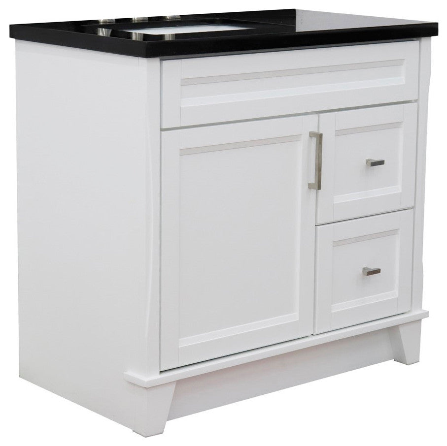 37" Single Sink Vanity, White Finish With Black Galaxy Granite