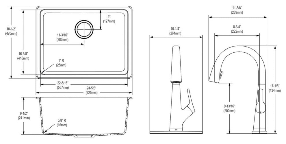 Quartz Classic 25" Undermount Sink Kit With Filtered Faucet, Black