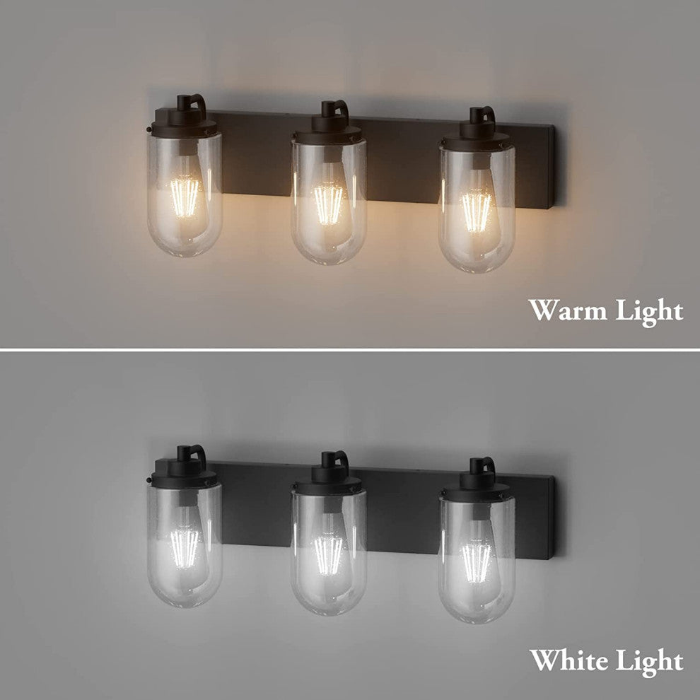 3 light matte black wall light fixture industrial glass bathroom wall lamp