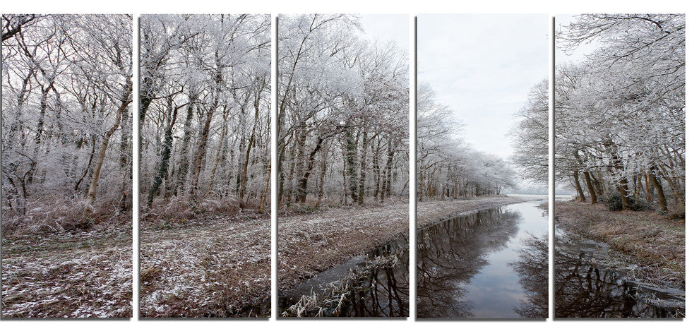 Trees in White Winter Landscape, Landscape Canvas Art Print, 60"x28", 5 Panels