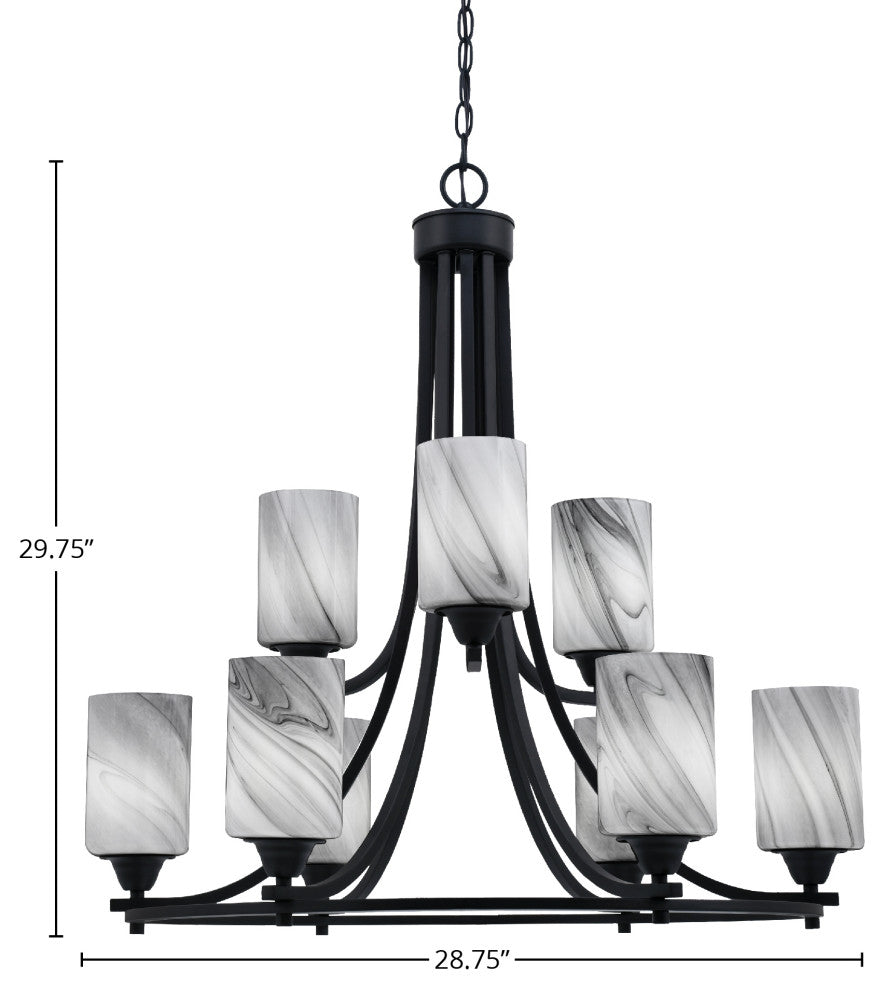 Paramount 9-Light Chandelier, Matte Black, 4" Onyx Swirl Glass