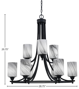 Paramount 9-Light Chandelier, Matte Black, 4" Onyx Swirl Glass