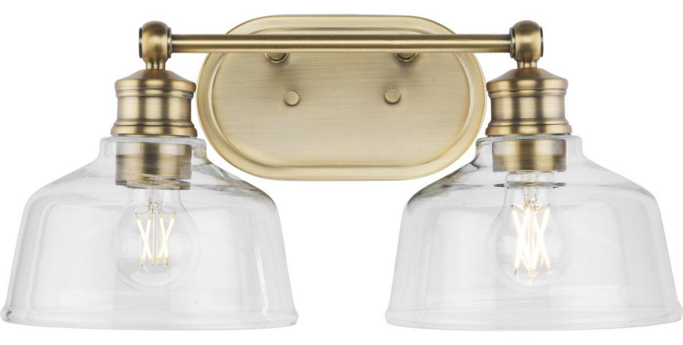 Singleton 2-Light 17" Vintage Brass Farmhouse Vanity Light, Clear Glass Shades