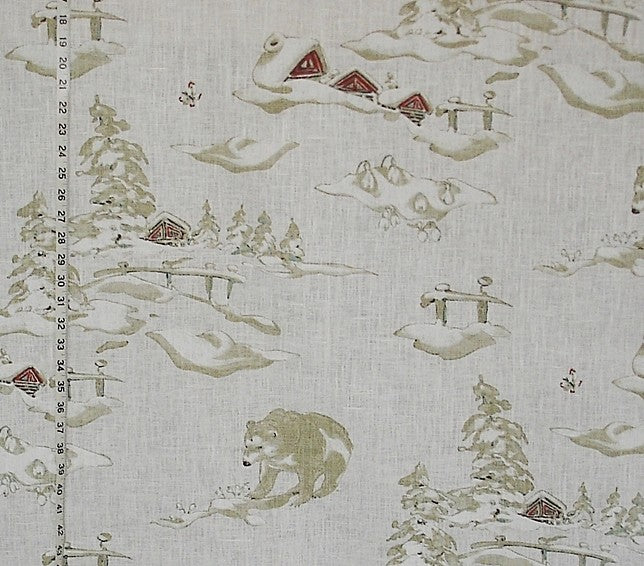 Winter Fabric Bear Snow Alpine Cabin Lodge Decor White, Standard Cut