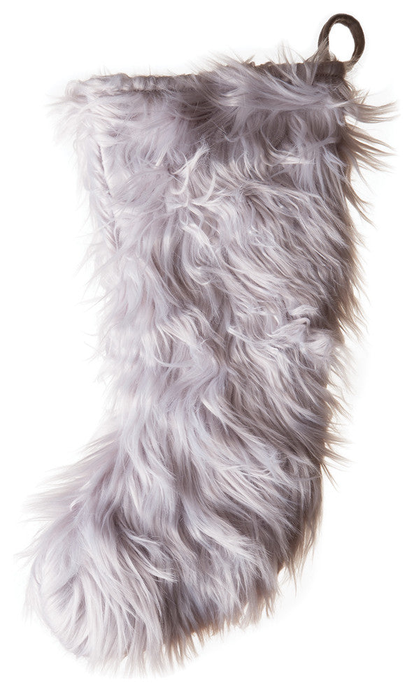 Faux Fur Christmas Stocking, Mongolian Long Hair Silver