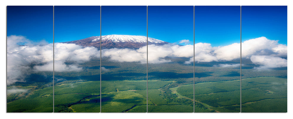 Aerial View of Mount Kilimanjaro, Landscape Canvas Art Print, 70"x28", 6 Panels