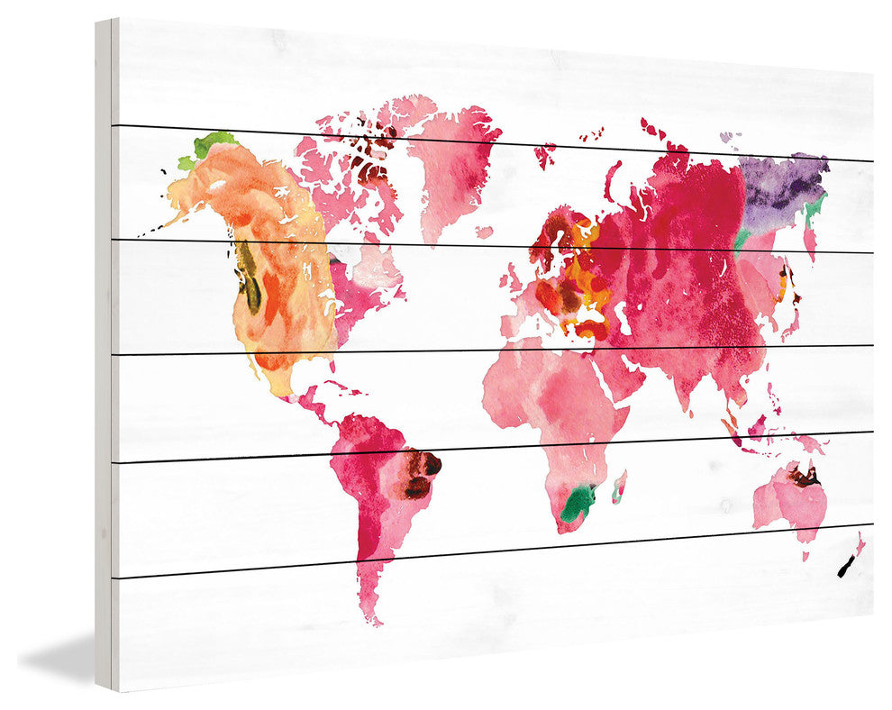 "Floral Map" Painting Print on White Wood