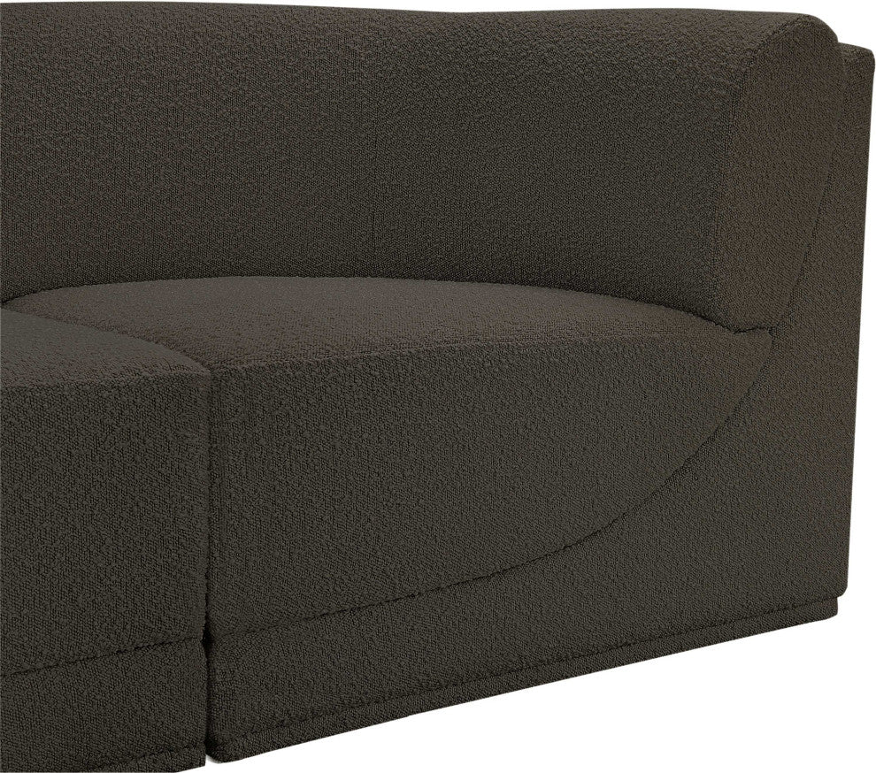 Ollie Black Boucle Fabric L-Shaped Modular Sectional, Brown, 5-Piece: 3 Armless Chair, 2 Corner Chair