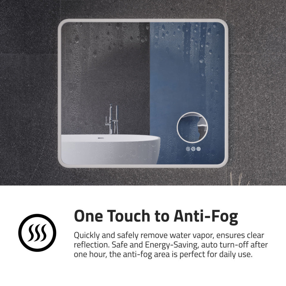 ANZZI 27" x 31" LED Front/Back Light Magnifying Bathroom Mirror WithDefogger