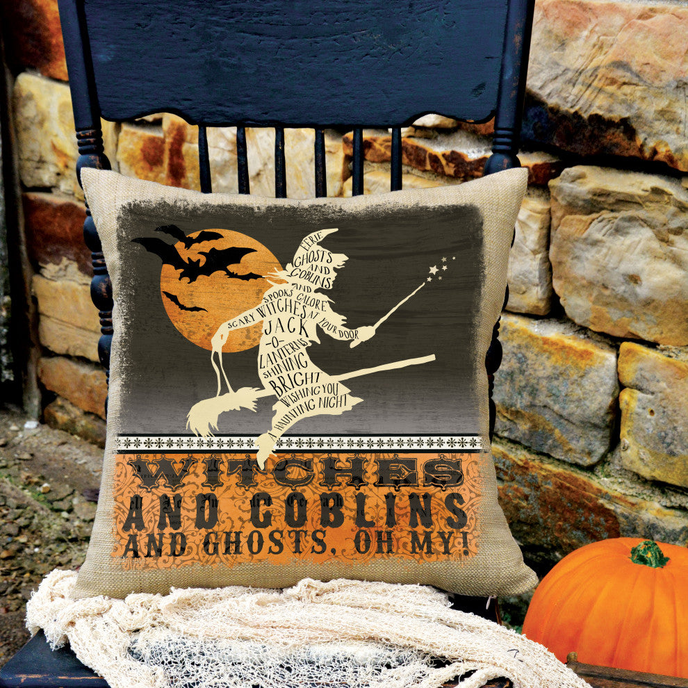 Halloween Party 18"x18" Witches & Goblins Pillow, Natural