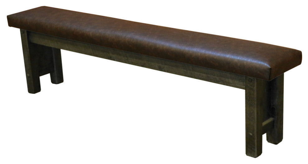 Barnwood Style Timber Peg Upholstered Bench, Weathered Slate, 5.5 Foot, Quarter Espresso