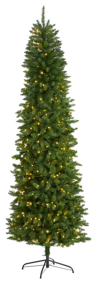 8ï¿½ Slim Green Mountain Pine Artificial Christmas Tree / 400 Clear LED Lights