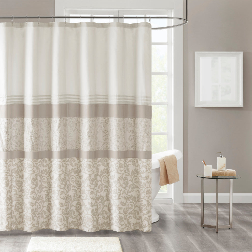 510 Design Ramsey Embroidered Microfiber Shower Curtain, Neutral