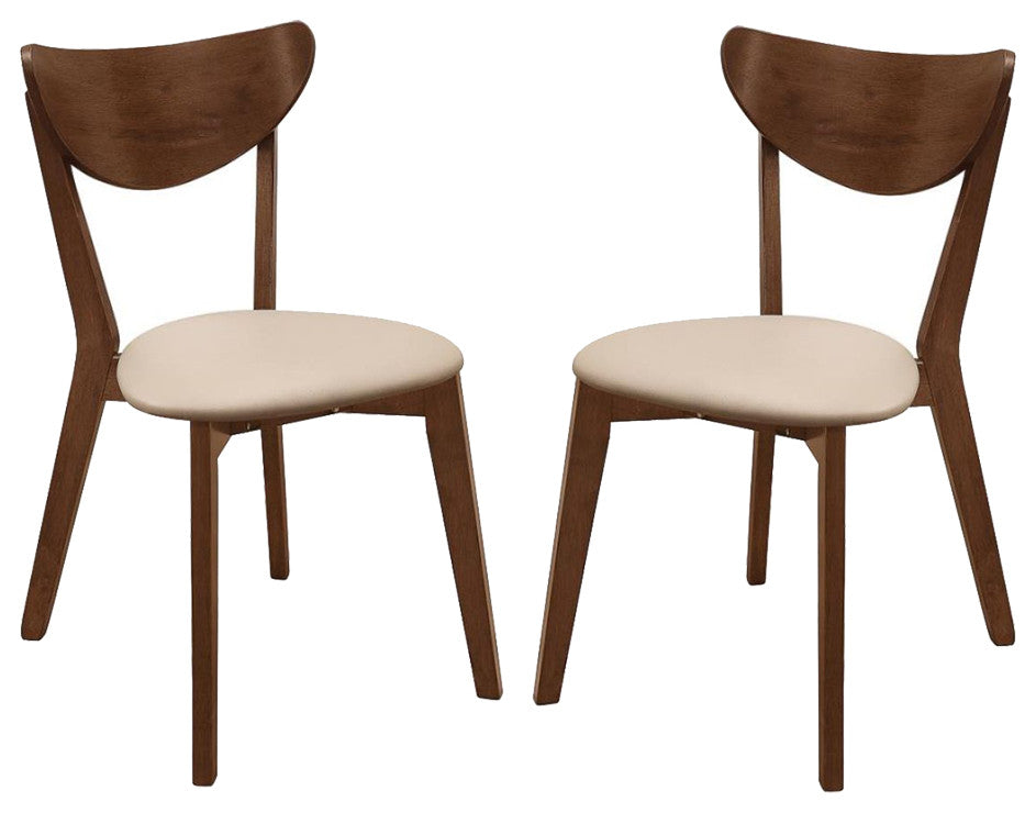 Set of 2 Dining Side Chairs, Beige and Chesnut