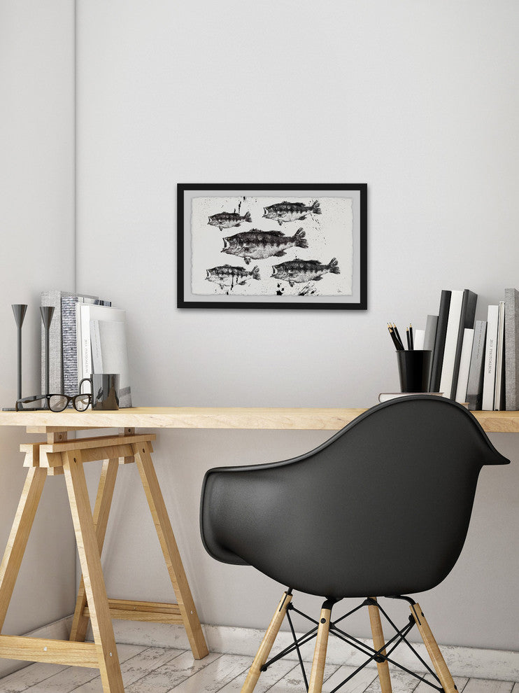"Black and White Fish" Framed Painting Print, 45"x30"
