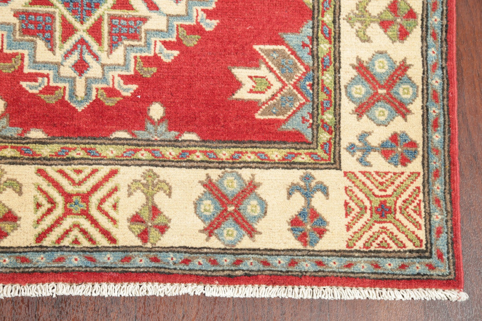 Hand Made Kazak Oriental Traditional Pakistani Area Rug, Red, 4'11"x3'5