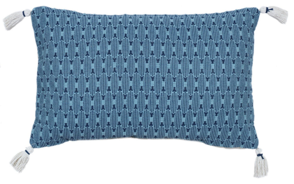 Blue Machine Woven with Tassels Kistler Throw Pillow, 16" x 26"