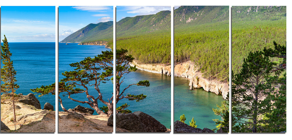 "Lake Baikal On Summer Day" Landscape Wall Art Canvas Print, 5 Panels, 60"x28"