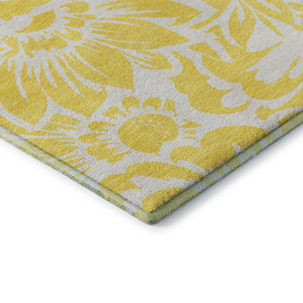 Premium Machine Washable Mayfield AMF551 Yellow 8' x 8' Round Rug