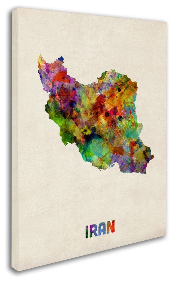 "Iran Watercolor Map" Canvas Art by Michael Tompsett