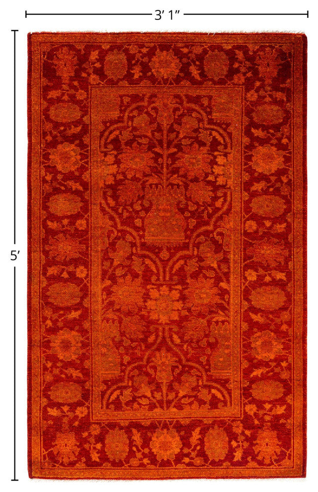 Overdyed, One-of-a-Kind Hand-Knotted Area Rug Orange, 3'1"x5'0"