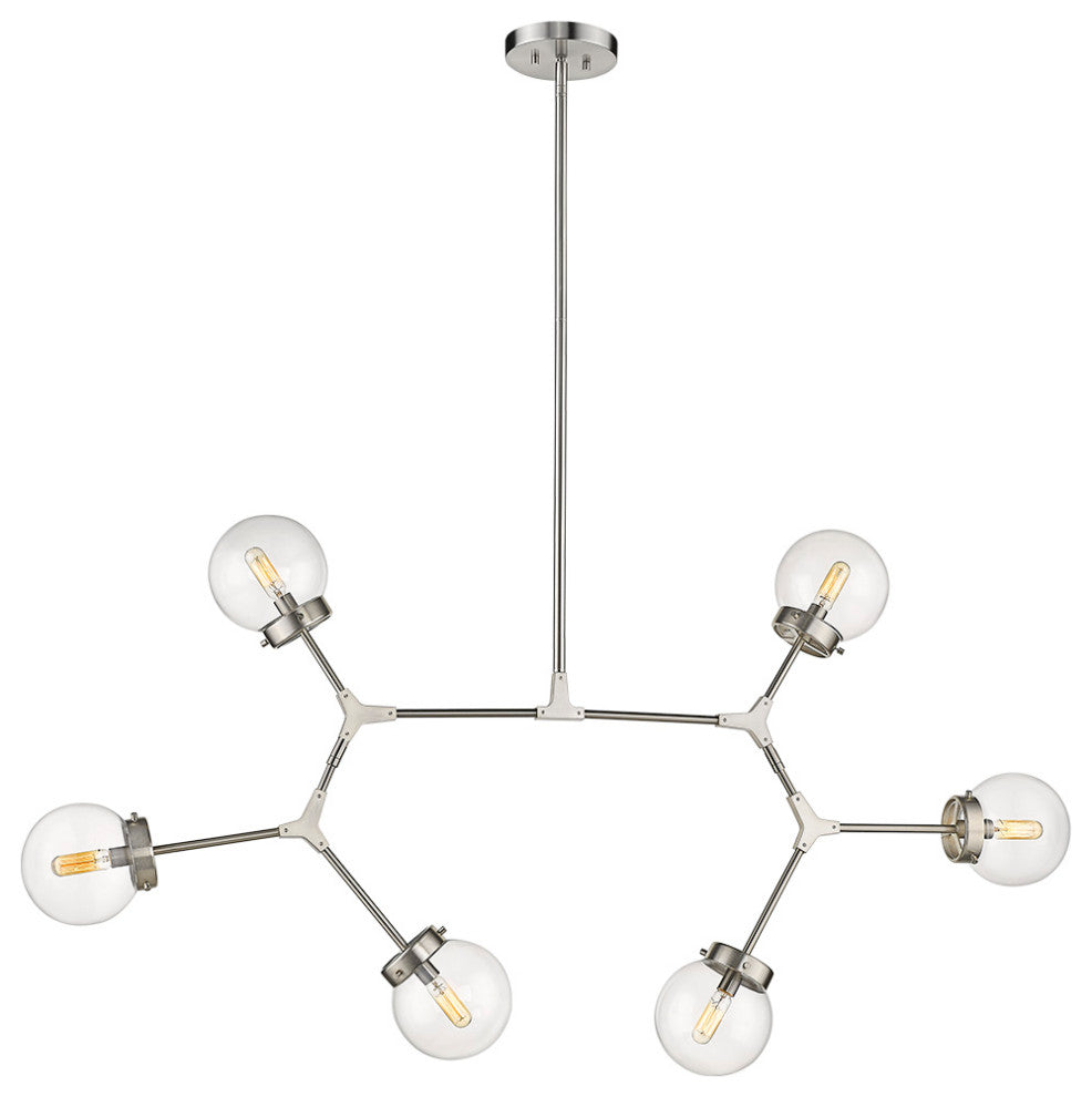6 Light Midcentury Modern Oval Chandelier with Clear Bubble Glass