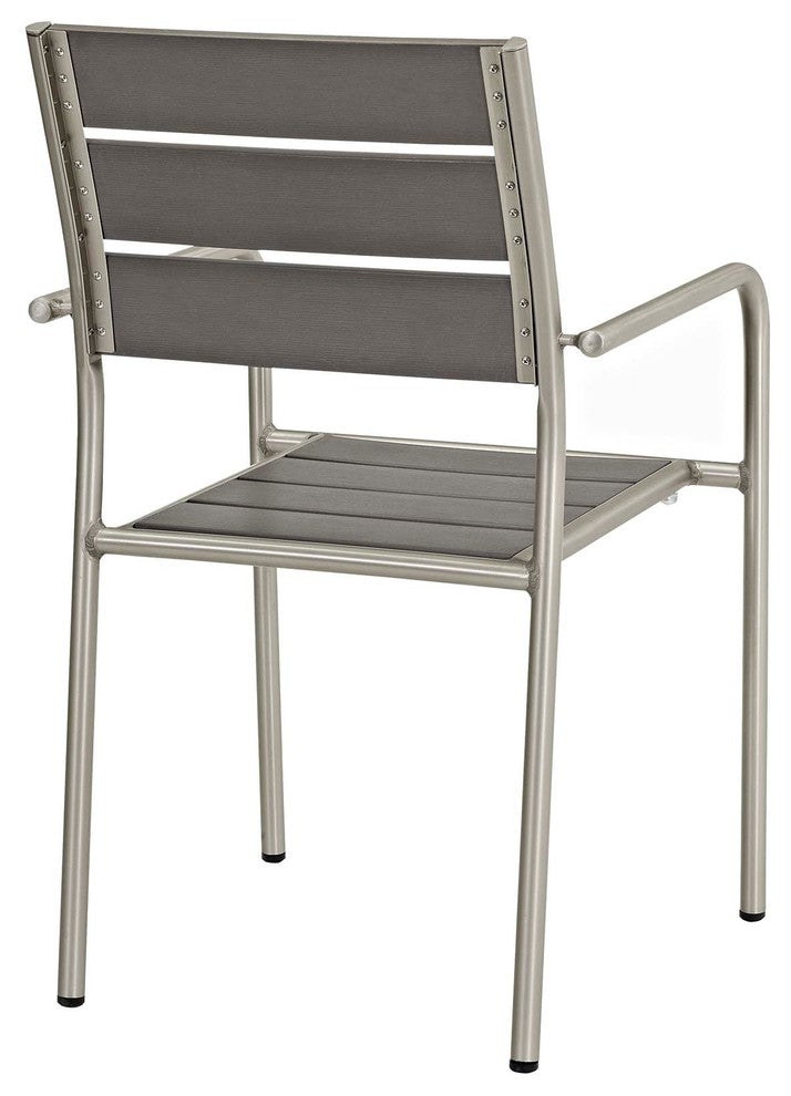 Modern Outdoor Side Dining Chair and Table Set, Aluminum Metal, Gray