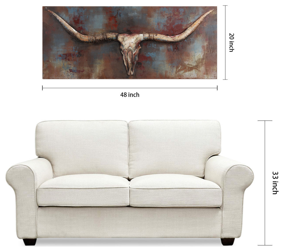 Long Horn Primo Mixed Media Hand Painted 3D Metal Wall Art