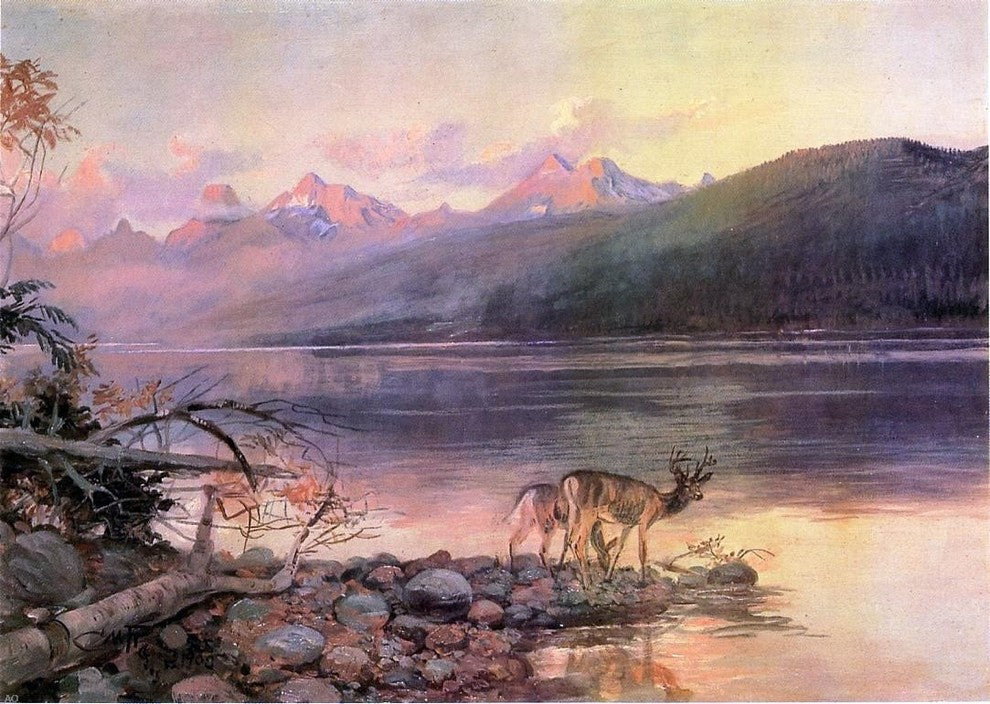 Charles Marion Russell Deer at Lake McDonald, 18"x27" Wall Decal