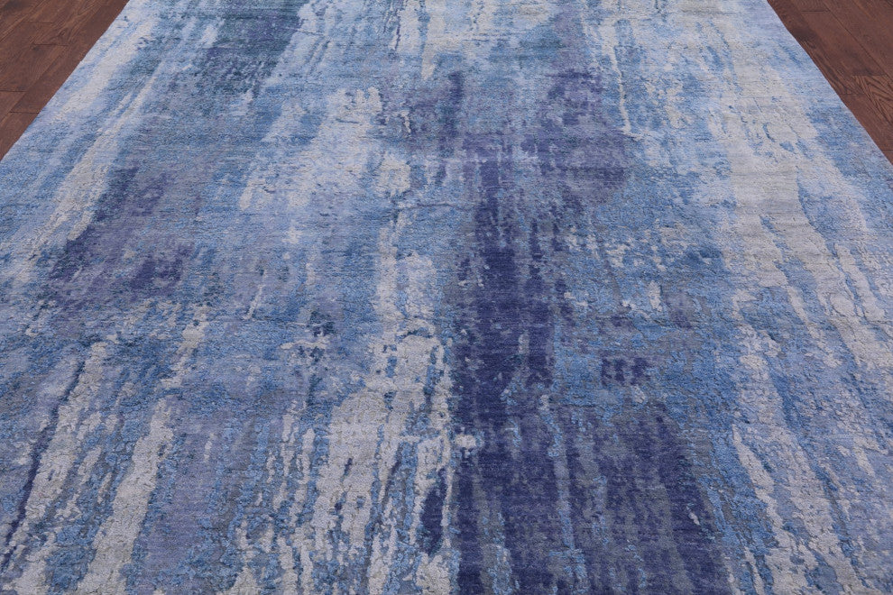 Hand Knotted Modern Wool and Silk Rug 8' 11" X 12' 1" Q7148