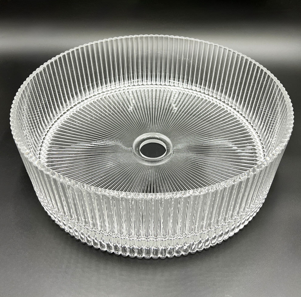CastelloUSA Cowrie Tempered Glass Crystal Round Bathroom Vessel Sink, Clear, 16"