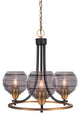 Paramount Uplight 3-Light Chandelier, Matte Black & Brass, 6" Smoke Ribbed Glass