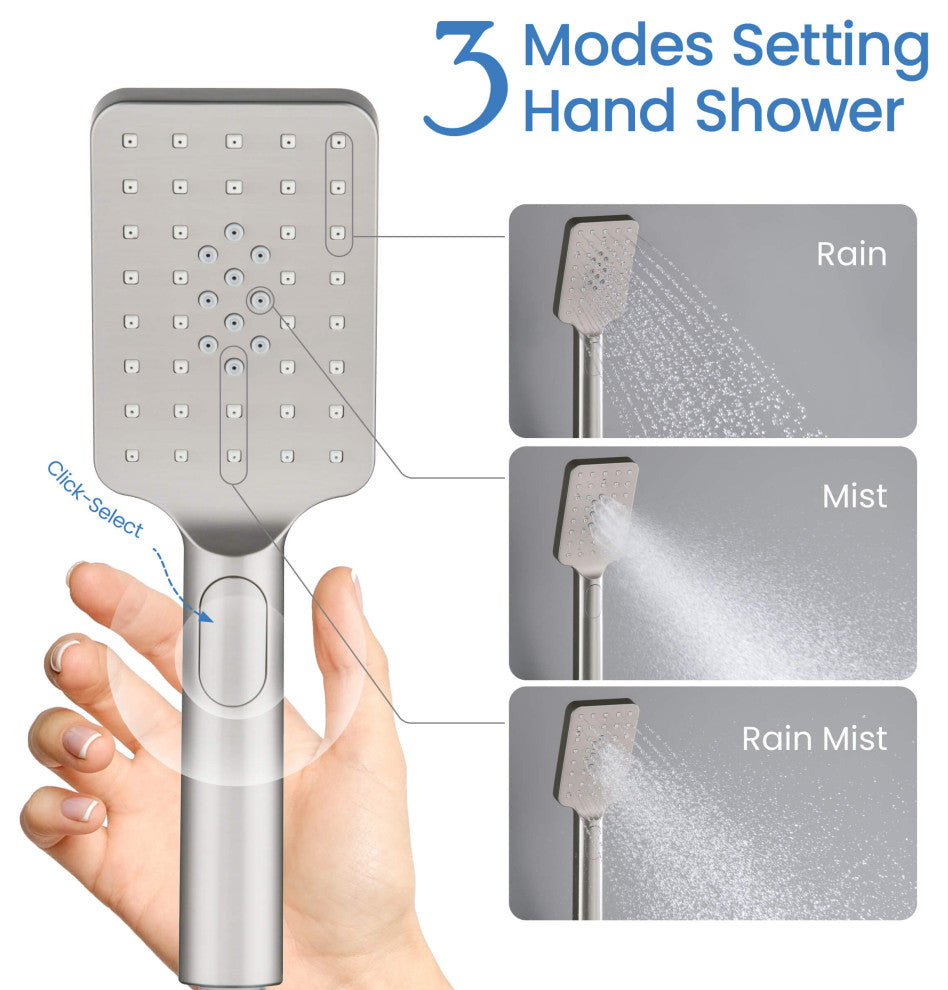 Cube 2-Function Shower Column, Rough, Valve, Brushed Nickel