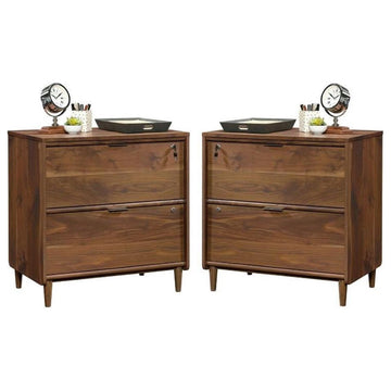 Home Square 2 Drawer Lateral Wood Filing Cabinet Set in Grand Walnut (Set of 2)