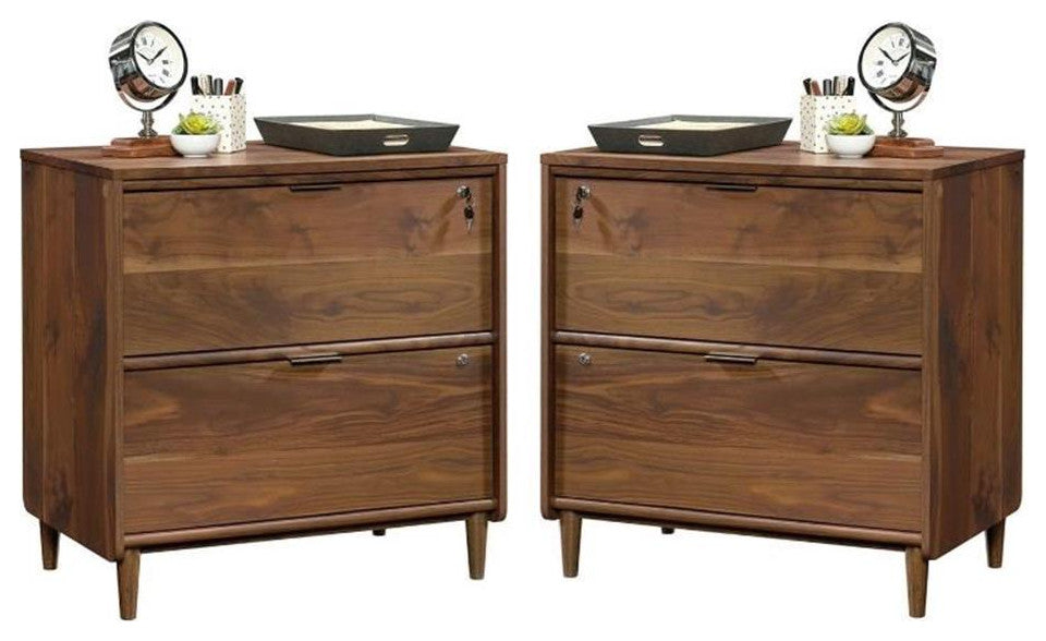 Home Square 2 Drawer Lateral Wood Filing Cabinet Set in Grand Walnut (Set of 2)