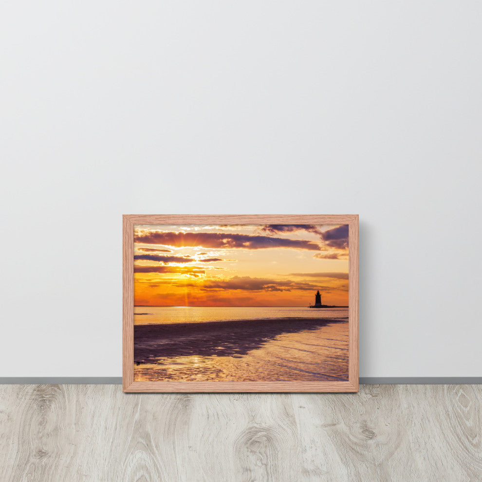 Cape Henlopen at Sunset Coastal Landscape Framed Photo Paper Wall Art Prints, Red Oak, 12" X 16"
