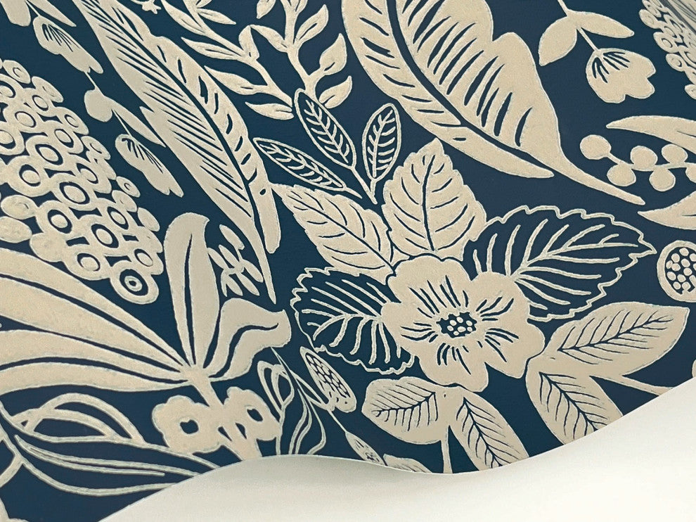 Pineapple Damask Navy Wallpaper