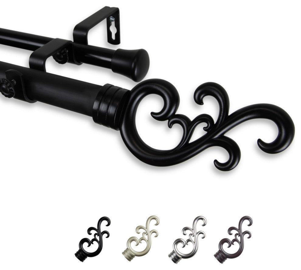 Naureen 1" Double Curtain Rod, Black, 160-240"