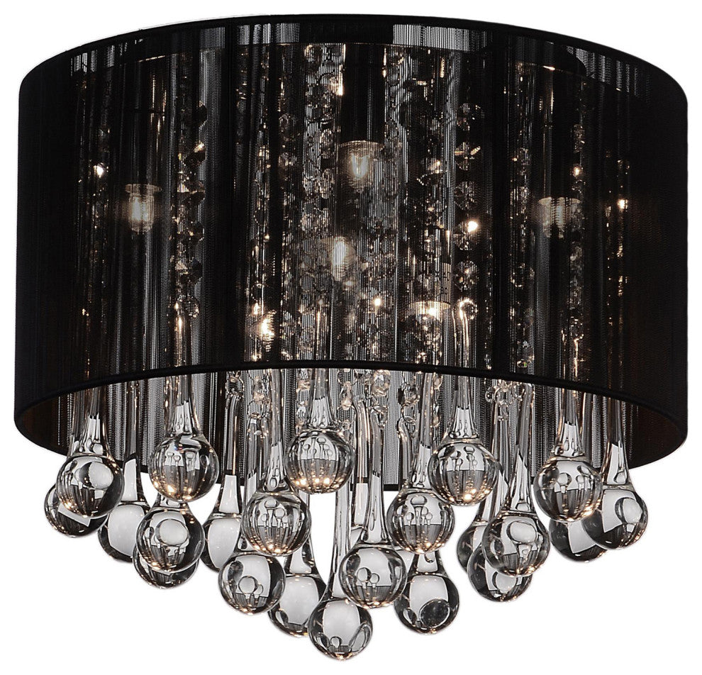 Water Drop 6 Light Drum Shade Flush Mount With Chrome Finish