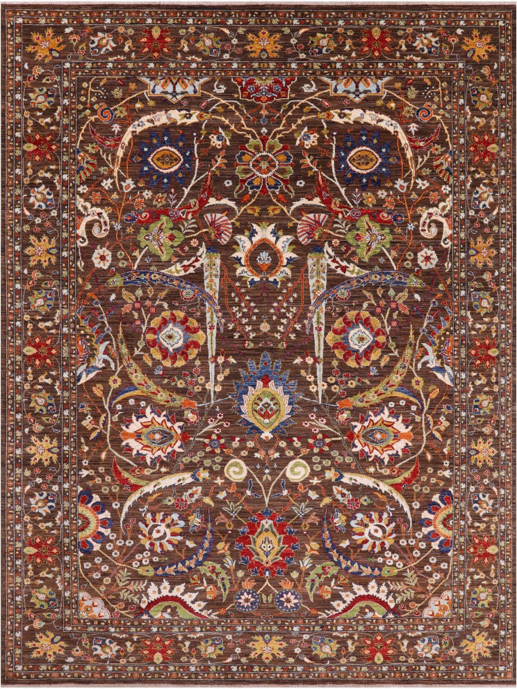 9' 10" X 12' 10" Persian Sickle Leaf Design Hand Knotted Rug Q7282