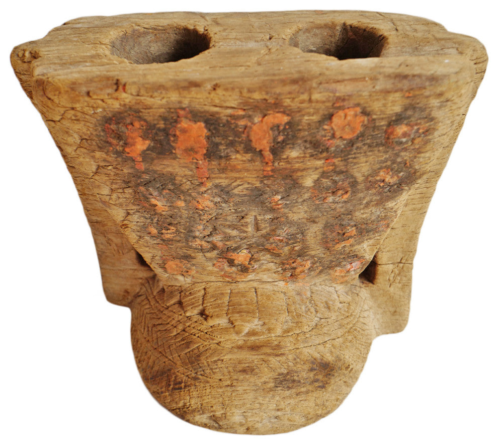 Consigned Rajasthan Village Wood Candle Stand 3