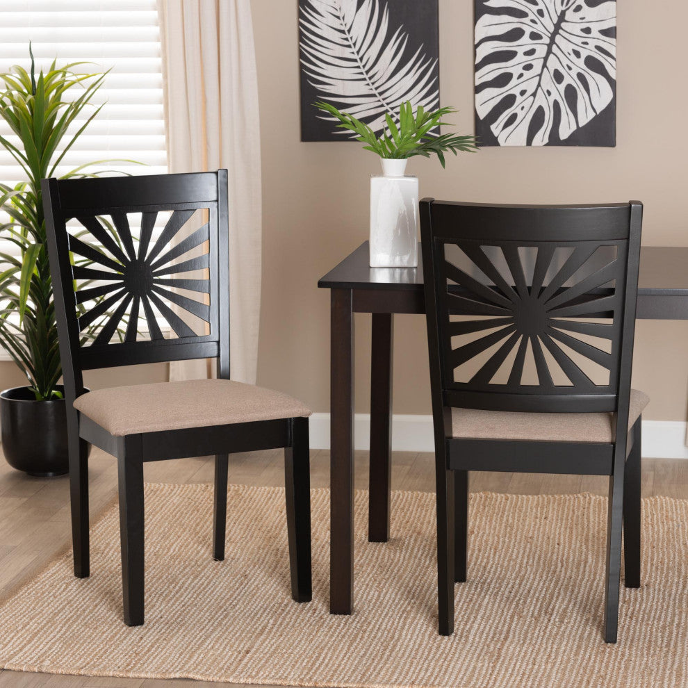 Loni Dining Collection, Beige/Espresso Brown, Dining Chair, Set of 2