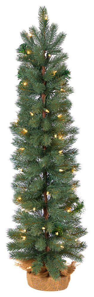 3' Green Pine Faux Christmas Tree With 50 Warm White Lights Set, a Burlap Base