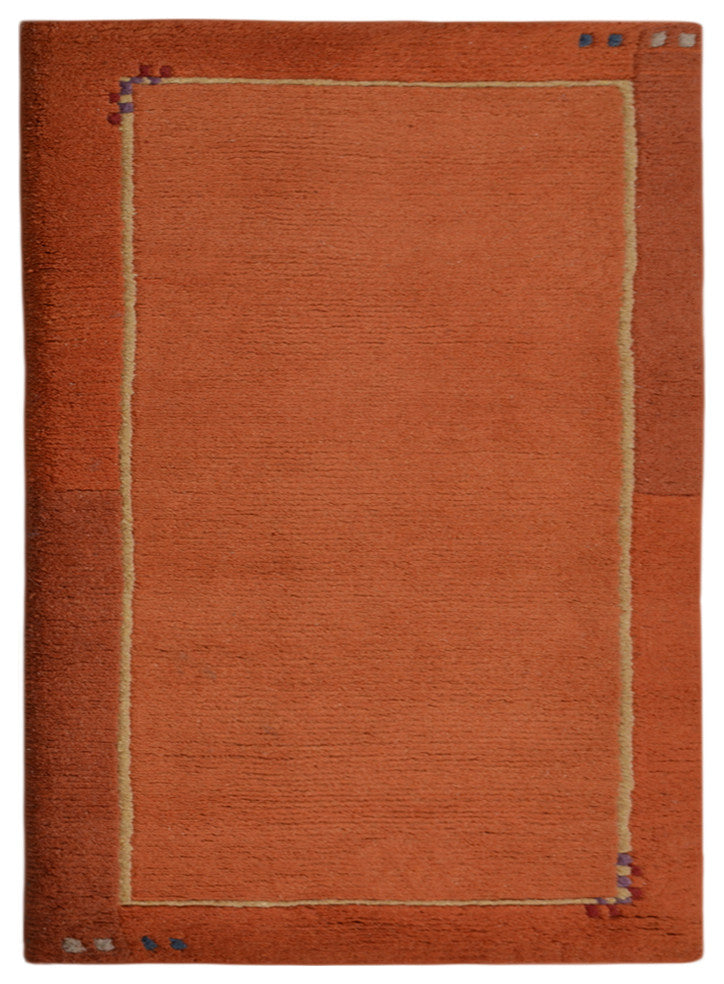 Hand Knotted Tibbati Wool Area Rug Contemporary Orange