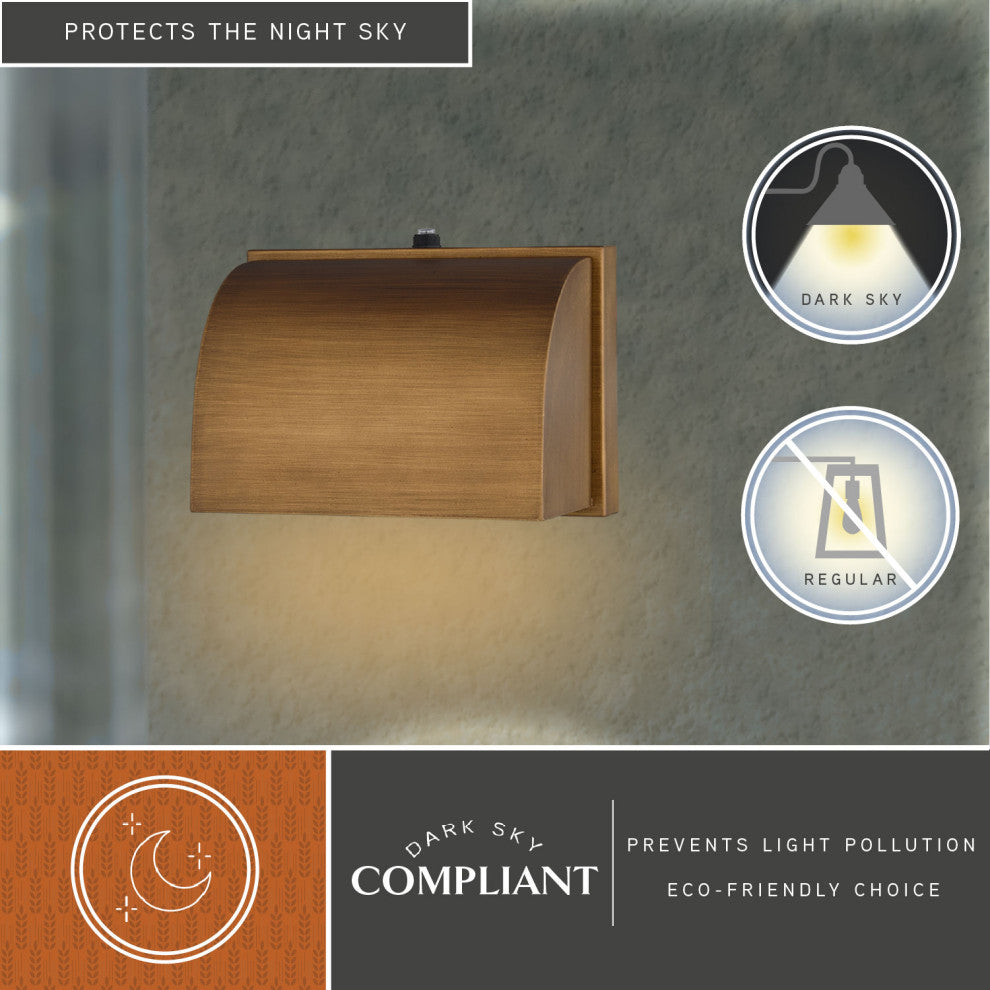 Walsh 1-Light Wrm Brass Dusk to Dawn Modern Outdoor Wall Sconce Fixture Dark Sky, Warm Brass, 7"wx4.75"hx4"d