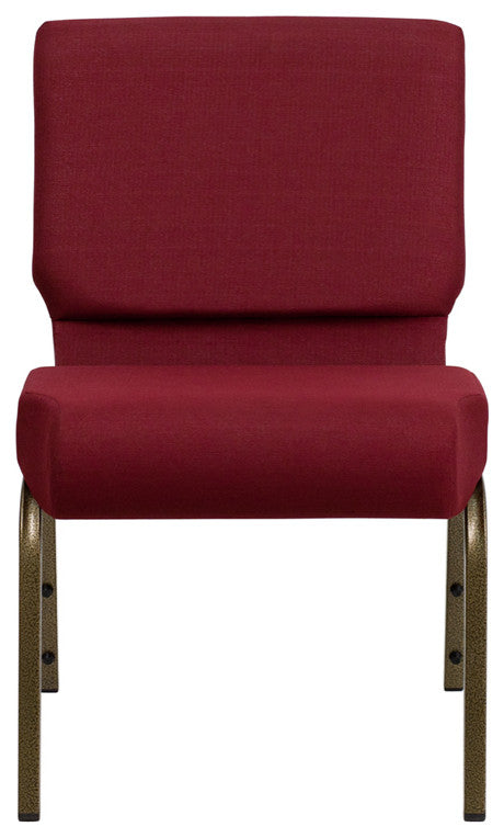 21''W Stacking Church Chair in Burgundy Fabric - Gold Vein Frame
